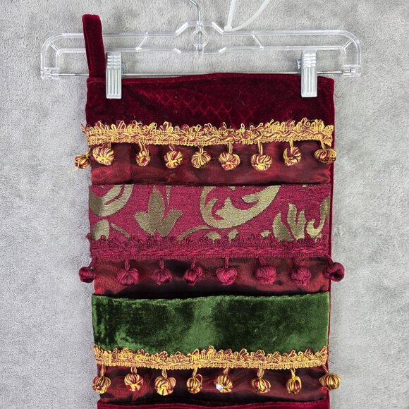 Luxurious Red & Green Velvet Christmas Stocking Multiple Pockets 33" Tall - Picture 3 of 8